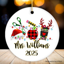 Carregar imagem no visualizador da galeria, Personalized Plaid Teacher Merry Christmas Ornament, Holiday School Xmas Gift
