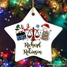 Carregar imagem no visualizador da galeria, Personalized Law and Legal Theme Buffalo Plaid Christmas Ornament, Lawyer and Paralegal Clerk Gift
