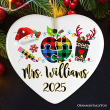 Carregar imagem no visualizador da galeria, Personalized Autism Teacher Buffalo Plaid Leopard Merry Christmas Ornament, Thank You Gift
