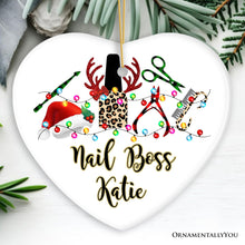 Carregar imagem no visualizador da galeria, Personalized Nail Tech Buffalo Plaid Leopard Merry Christmas Ornament, Pedicure Gift

