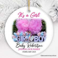 Carregar imagem no visualizador da galeria, Baby Gender Reveal Personalized Photo Ornament, It’s a Boy or Girl Announcement, Small Baby Shower Gift
