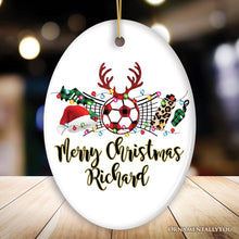 Carregar imagem no visualizador da galeria, Personalized Soccer Buffalo Plaid Leopard Merry Christmas Ornament, Team and Coaches Gift
