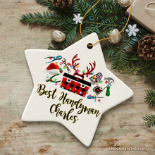 Carregar imagem no visualizador da galeria, Personalized Handyman Buffalo Plaid Leopard Merry Christmas Ornament Woodworking Gift
