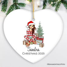 Carregar imagem no visualizador da galeria, Personalized Girly Girl Christmas Ornament, Black, Blonde, Brown Brunette, and Red Hair
