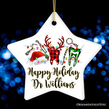 Carregar imagem no visualizador da galeria, Personalized Dentist Buffalo Plaid Leopard Merry Christmas Ornament, Dental Gift
