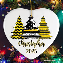 Load image into Gallery viewer, Dispatcher Flag Tree Personalized Ornament, Yellow Line 911 Appreciation Retirement Gift
