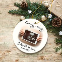 Carregar imagem no visualizador da galeria, Baby Coming Soon Pregnant Mother Custom Photo Ornament, Personalized Pregnancy Announcement Sonogram Gift
