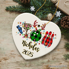 Carregar imagem no visualizador da galeria, Personalized Bowling Buffalo Plaid Leopard Christmas Ornament, Ball Pins and Trophy
