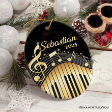 Load image into Gallery viewer, Elegant Gold Music Note Piano Keys Personalized Ornament, Customizable Music Teacher Student Keepsake Gift
