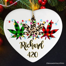 Carregar imagem no visualizador da galeria, Personalized Marijuanna Buffalo Plaid Leopard Merry Christmas Ornament Cannabis Gift
