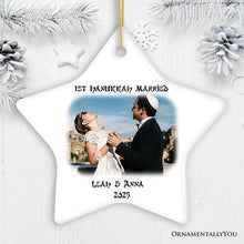 Carregar imagem no visualizador da galeria, First Hanukkah Married Personalized Photo Ornaments, Engagement Gift
