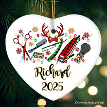 Carregar imagem no visualizador da galeria, Personalized Barber Buffalo Plaid Leopard Merry Christmas Ornament, Barbershop Gift
