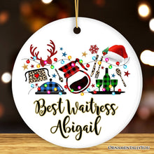 Carregar imagem no visualizador da galeria, Personalized Waitress Buffalo Plaid Leopard Merry Christmas Ornament Gift
