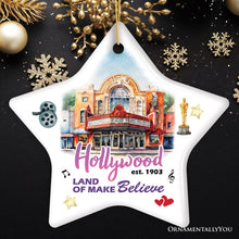 Carregar imagem no visualizador da galeria, Hollywood the Land of Make Believe Artwork Ceramic Ornament, A Thespian’s Dream of Being Famous, California Gift
