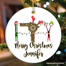 Carregar imagem no visualizador da galeria, Personalized Hairdresser Buffalo Plaid Leopard Merry Christmas Ornament, Stylist Gift
