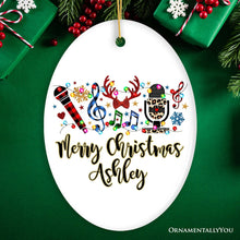 Carregar imagem no visualizador da galeria, Personalized Singers Buffalo Plaid Leopard Merry Christmas Ornament, Microphone Gift

