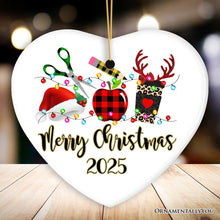 Carregar imagem no visualizador da galeria, Personalized Plaid Teacher Merry Christmas Ornament, Holiday School Xmas Gift

