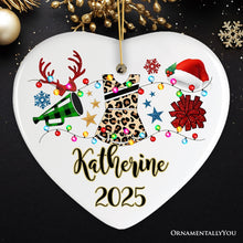 Carregar imagem no visualizador da galeria, Personalized Cheerleader Buffalo Plaid Leopard Merry Christmas Ornament, Cheer Mom Gift
