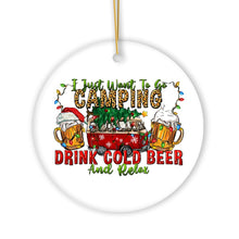 Load image into Gallery viewer, Festive Camping Lover Christmas Ornament, Holiday RV Camper and Beer Lover Gift
