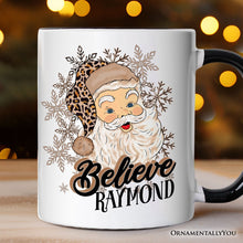 Cargar imagen en el visor de la galería, Believe Santa Cheetah Leopard Personalized Mug, Retro Christmas Gift with Custom Name
