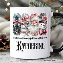Load image into Gallery viewer, Coquette Pink Christmas Personalized Mug, It&#39;s The Most Wonderful Time Of The Year Vintage Gift with Custom Name
