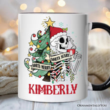 Carregar imagem no visualizador da galeria, Sorta Merry Christmas Skeleton Personalized Mug, Sarcastic Holiday Gift with Custom Name
