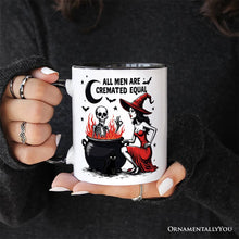 Carregar imagem no visualizador da galeria, All Men Are Cremated Equal Halloween Personalized Mug, Funny Witch Cauldron Gift with Custom Nam
