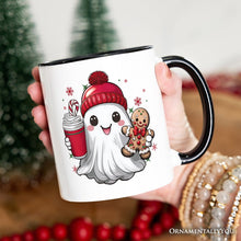 Cargar imagen en el visor de la galería, Cute Ghost Christmas Personalized Mug, Adorable Gingerbread and Cocoa Holiday Gift with Custom Name
