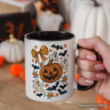Carregar imagem no visualizador da galeria, Pumpkin Ghosts Coquette Bow Personalized Mug, Retro Fall Spooky Gift with Custom Name
