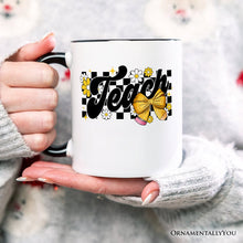 Carregar imagem no visualizador da galeria, Teach Checkered Coquette Bow Personalized Mug, Retro Gift for Trendy Teachers with Custom Name
