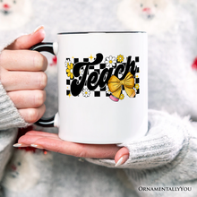 Carregar imagem no visualizador da galeria, Teach Checkered Coquette Bow Personalized Mug, Retro Gift for Trendy Teachers with Custom Name
