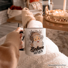 Cargar imagen en el visor de la galería, Believe Santa Cheetah Leopard Personalized Mug, Retro Christmas Gift with Custom Name
