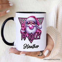 Carregar imagem no visualizador da galeria, Pink Santa Blowing Bubblegum Personalized Mug, Def Jolly Coquette Retro Christmas Gift with Custom Name
