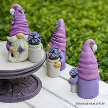 Load image into Gallery viewer, Garden Grace Lavender Gnome Figurine, 10&quot;  Purple Home Decor Statue with Butterflies and Flowers
