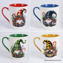 Load image into Gallery viewer, Cheerful Holiday Gnome Eclectic Ceramic Mug Set of 4, Christmas Coffee Cups for a Tableware Gift
