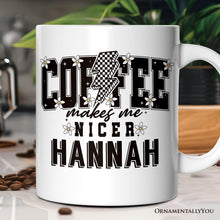 Cargar imagen en el visor de la galería, Coffee Makes Me Nicer Personalized Mug, Retro Caffeine Lovers Gift with Custom Name

