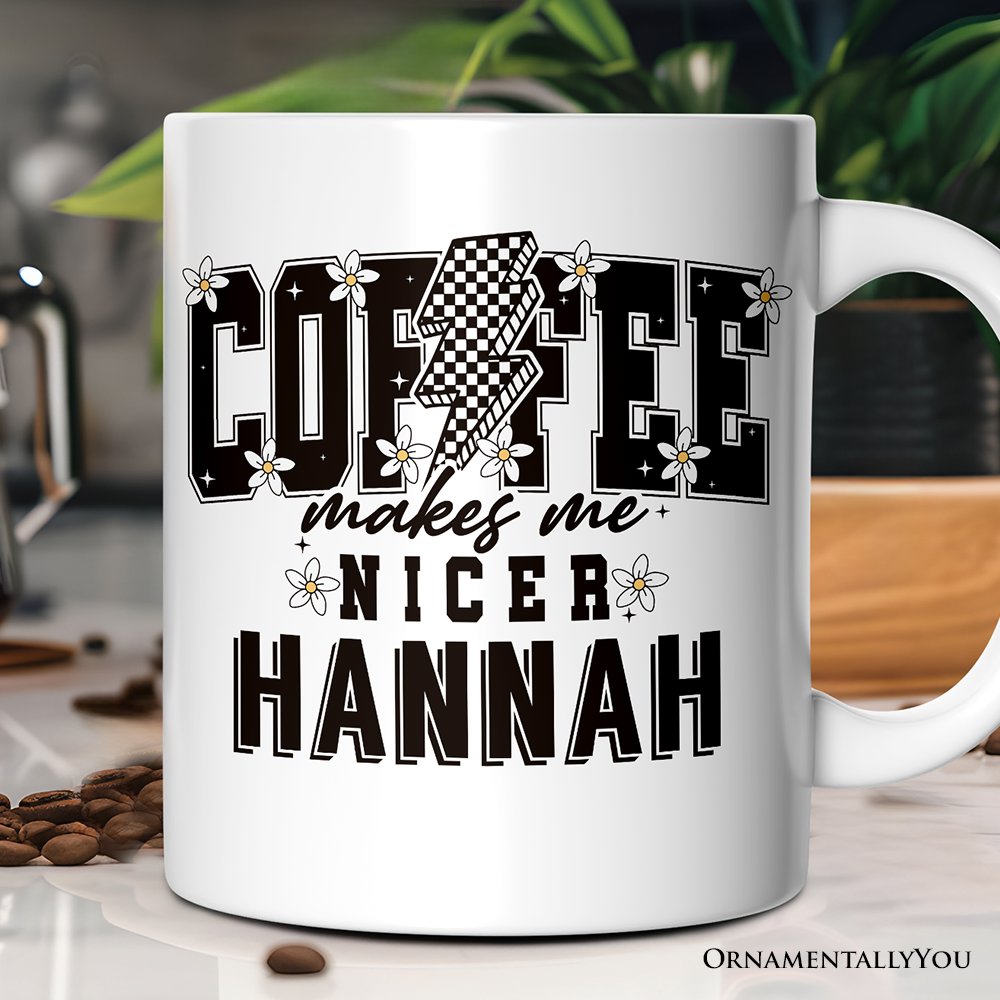 Coffee Makes Me Nicer Personalized Mug, Retro Caffeine Lovers Gift with Custom Name