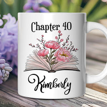 Load image into Gallery viewer, 40th Birthday Pink Flowers Book Personalized Mug, Chapter 40 Gift With Custom Name
