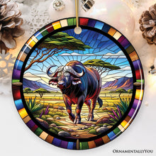 Carregar imagem no visualizador da galeria, African Buffalo Wildlife Encounter Stained Glass Style Ceramic Ornament, Safari Animals Christmas Gift and Decor
