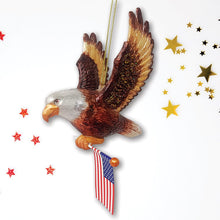 Carregar imagem no visualizador da galeria, American Bald Eagle Patriotic Glass Ornament, USA Flag Christmas Decor
