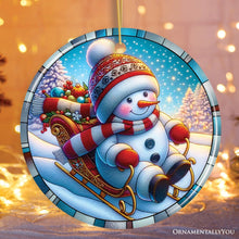 Carregar imagem no visualizador da galeria, Arctic Sleigh Snowman’s Magical Ride Christmas Ornament, Handmade Frosty Winter Gift
