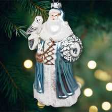 Carregar imagem no visualizador da galeria, Arctic Whispers Santa Glass Christmas Ornament, Snowy Winter Theme with Light Blue Robe

