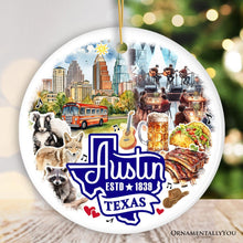 Carregar imagem no visualizador da galeria, Artistic Austin Texas Christmas Ornament, Unique Ceramic Keepsake Souvenir and Gift
