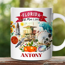 Carregar imagem no visualizador da galeria, Artistic Florida State Themes and Landmarks Personalized Mug With Custom Name
