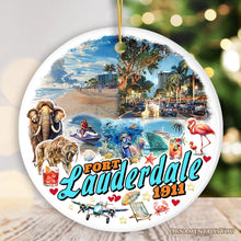 Load image into Gallery viewer, Artistic Fort Lauderdale Watercolor Ornament, Tropical Florida Vacation Beaches and Nature Souvenir

