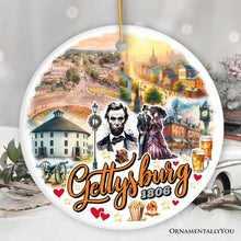 Load image into Gallery viewer, Artistic Historical Gettysburg Town Vintage Ornament, Pennsylvania Battlefield Civil War Heritage and Abe Lincoln
