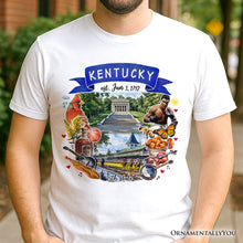 Carregar imagem no visualizador da galeria, Artistic Kentucky State Themes and Landmarks T-Shirt, Tee for History and Travel Lovers
