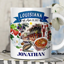 Carregar imagem no visualizador da galeria, Artistic Louisiana State Themes and Landmarks Personalized Mug With Custom Name

