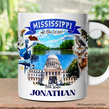 Load image into Gallery viewer, Artistic Mississippi State Themes and Landmarks Personalized Mug With Custom Name

