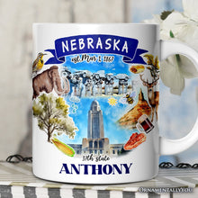 Carregar imagem no visualizador da galeria, Artistic Nebraska State Themes and Landmarks Personalized Mug With Custom Name
